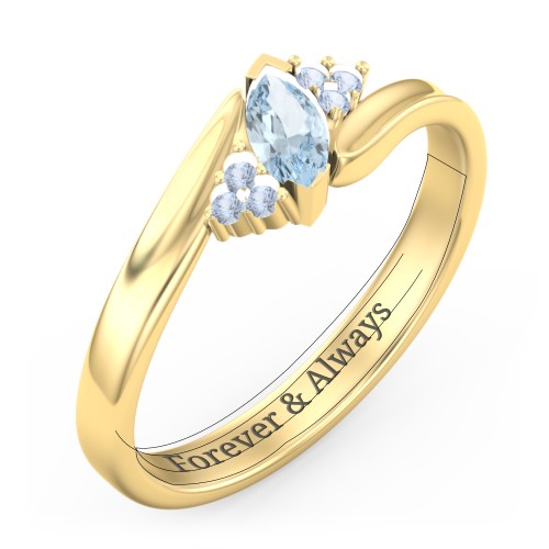 Twisted Marquise Ring with Shoulder Accents – 18K Gold Plated Silver with Aquamarine and Fancy Blue Premium Zirconia