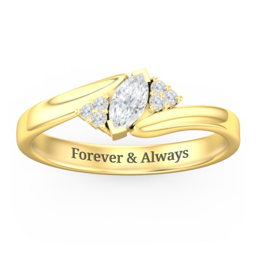 Twisted Marquise Ring with Shoulder Accents – 18K Gold Plated Silver with Diamond