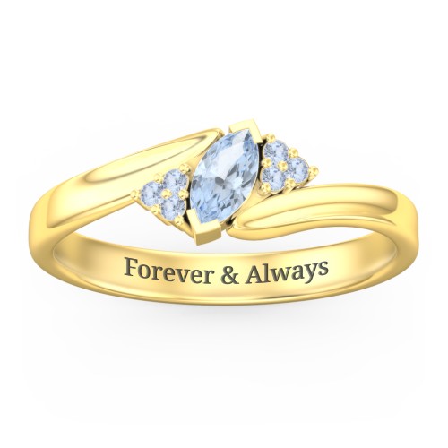 Twisted Marquise Ring with Shoulder Accents – 18K Gold Plated Silver with Aquamarine and Fancy Blue Premium Zirconia