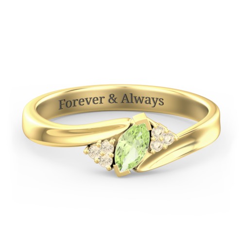 Twisted Marquise Ring with Shoulder Accents – 18K Gold Plated Silver with Peridot and Fancy Yellow Premium Zirconia
