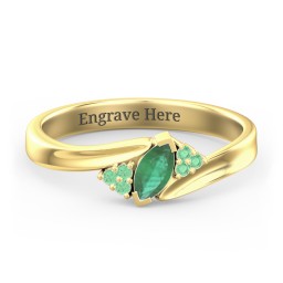 Twisted Marquise Ring with Shoulder Accents in 18K Gold Plated Silver with Emerald and Green Premium Zirconia