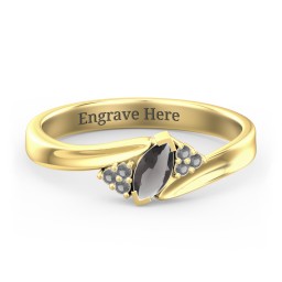 Twisted Marquise Ring with Shoulder Accents in 18K Gold Plated Silver with Smokey Quartz and Black Premium Zirconia