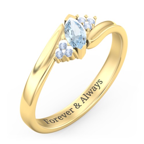 Twisted Marquise Ring with Shoulder Accents – 18K Gold Plated Silver with Aquamarine and Fancy Blue Premium Zirconia