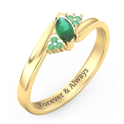 Twisted Marquise Ring with Shoulder Accents – 18K Gold Plated Silver with Emerald and Green Premium Zirconia