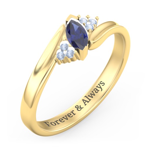 Twisted Marquise Ring with Shoulder Accents – 18K Gold Plated Silver with Blue Sapphire and Fancy Blue Premium Zirconia