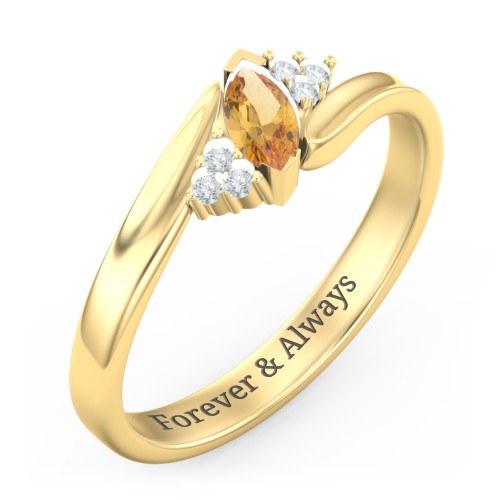 Twisted Marquise Ring with Shoulder Accents – 18K Gold Plated Silver with Citrine and White Premium Zirconia