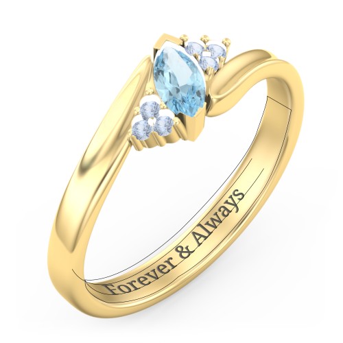 Twisted Marquise Ring with Shoulder Accents – 18K Gold Plated Silver with Blue Topaz and Fancy Blue Premium Zirconia