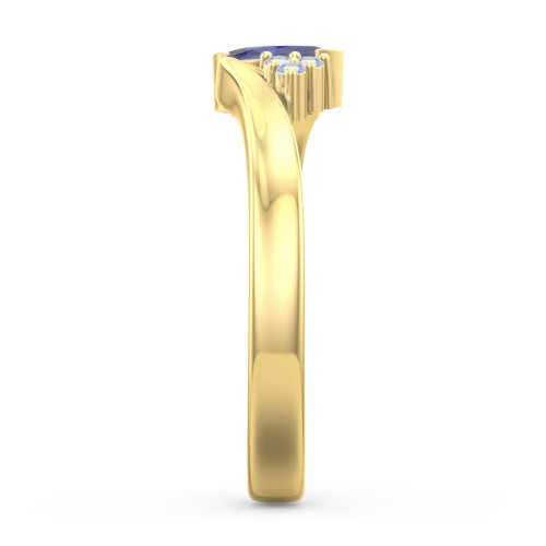 Twisted Marquise Ring with Shoulder Accents – 18K Gold Plated Silver with Blue Sapphire and Fancy Blue Premium Zirconia