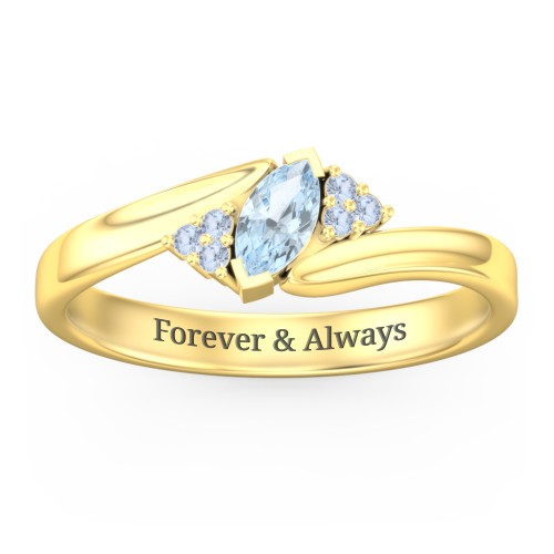 Twisted Marquise Ring with Shoulder Accents – 18K Gold Plated Silver with Aquamarine and Fancy Blue Premium Zirconia