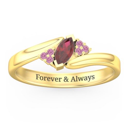 Twisted Marquise Ring with Shoulder Accents – 18K Gold Plated Silver with Garnet and Red Premium Zirconia