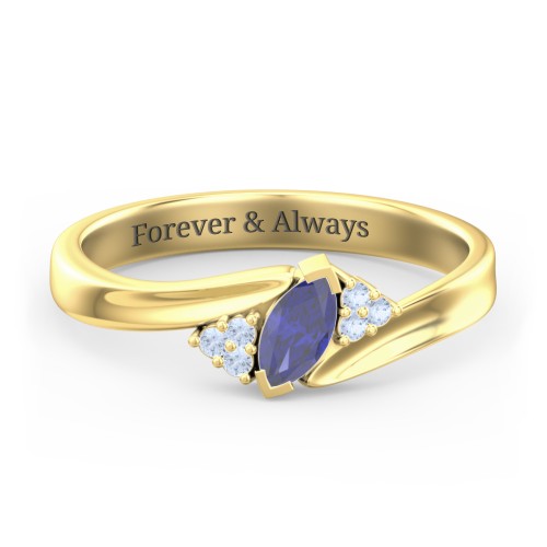 Twisted Marquise Ring with Shoulder Accents – 18K Gold Plated Silver with Blue Sapphire and Fancy Blue Premium Zirconia