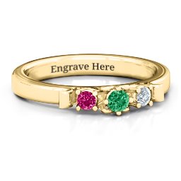 3-Stone Ring with Heart Gallery in 10K Solid Yellow Gold with Emerald, Ruby, and Cubic Zirconia