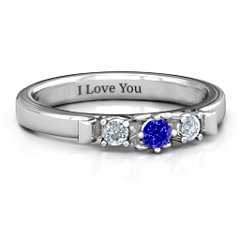 3-Stone Ring with Heart Gallery – Sterling Silver with Blue Sapphire and Cubic Zirconia