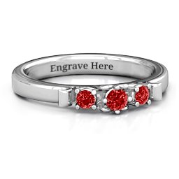 3-Stone Ring with Heart Gallery in 925 Sterling Silver with Garnet