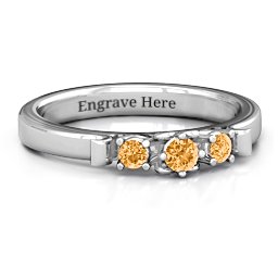 3-Stone Ring with Heart Gallery in 925 Sterling Silver with Citrine