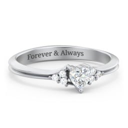 Narrow Heart Ring with Shoulder Accents