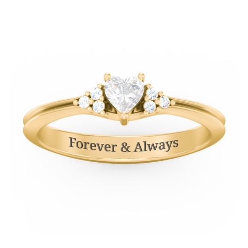 Narrow Heart Ring with Shoulder Accents – 10K Yellow Gold with Diamond