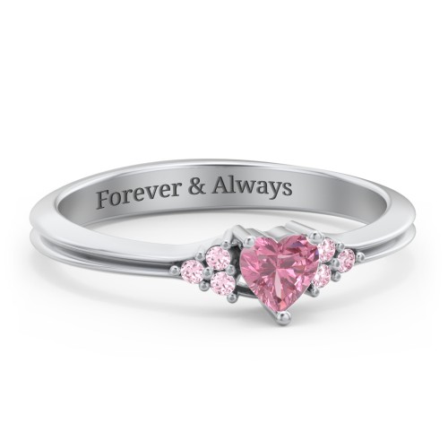 Narrow Heart Ring with Shoulder Accents – Sterling Silver with Pink Tourmaline and Fancy Pink Premium Zirconia