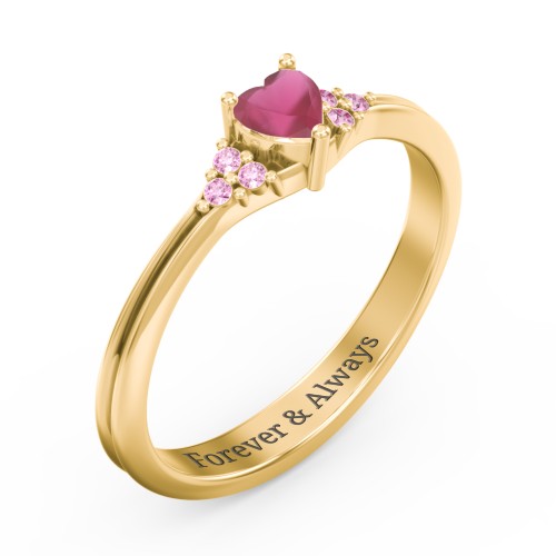 Narrow Heart Ring with Shoulder Accents – 18K Gold Plated Silver with Ruby and Red Premium Zirconia