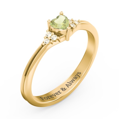 Narrow Heart Ring with Shoulder Accents – 18K Gold Plated Silver with Peridot and Fancy Yellow Premium Zirconia