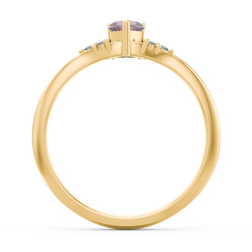 Narrow Heart Ring with Shoulder Accents – 18K Gold Plated Silver with Alexandrite and Black Premium Zirconia