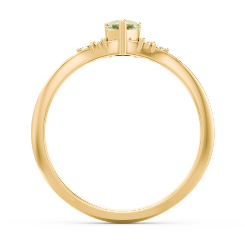 Narrow Heart Ring with Shoulder Accents – 18K Gold Plated Silver with Peridot and Fancy Yellow Premium Zirconia