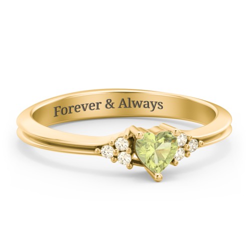 Narrow Heart Ring with Shoulder Accents – 18K Gold Plated Silver with Peridot and Fancy Yellow Premium Zirconia