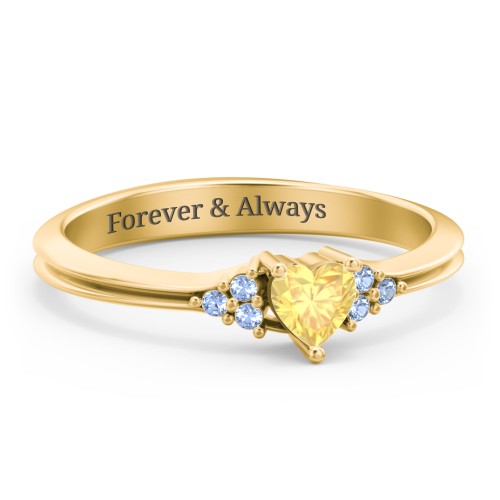 Narrow Heart Ring with Shoulder Accents – 18K Gold Plated Silver with Citrine and Fancy Blue Premium Zirconia