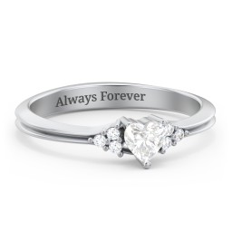 Narrow Heart Ring with Shoulder Accents in 925 Sterling Silver with Diamond