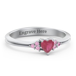 Narrow Heart Ring with Shoulder Accents in 925 Sterling Silver with Ruby and Red Premium Zirconia
