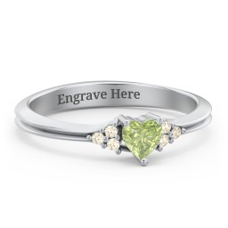 Narrow Heart Ring with Shoulder Accents in 925 Sterling Silver with Peridot and Fancy Yellow Premium Zirconia