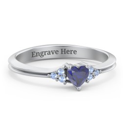Narrow Heart Ring with Shoulder Accents in 925 Sterling Silver with Blue Sapphire and Fancy Blue Premium Zirconia