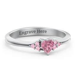 Narrow Heart Ring with Shoulder Accents in 925 Sterling Silver with Pink Tourmaline and Fancy Pink Premium Zirconia