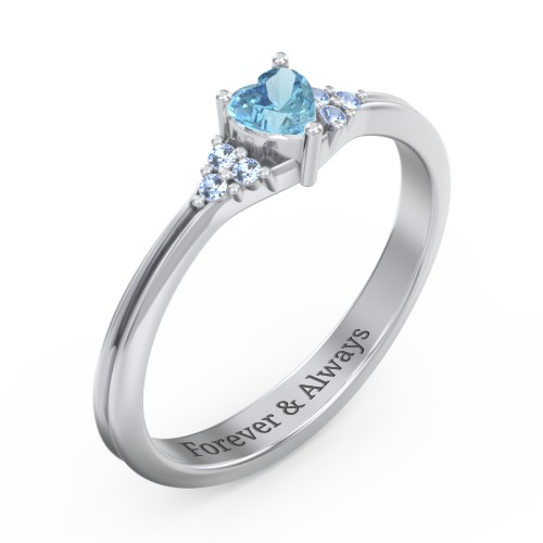 Narrow Heart Ring with Shoulder Accents – Sterling Silver with Blue Topaz and Fancy Blue Premium Zirconia