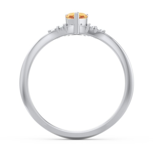 Narrow Heart Ring with Shoulder Accents – Sterling Silver with Citrine and Diamond