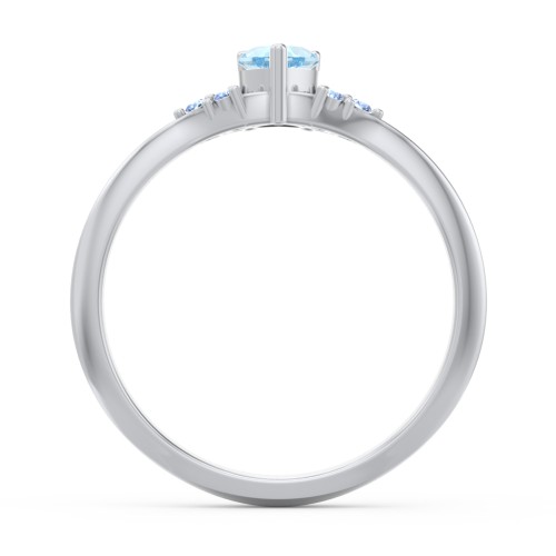 Narrow Heart Ring with Shoulder Accents – Sterling Silver with Blue Topaz and Fancy Blue Premium Zirconia