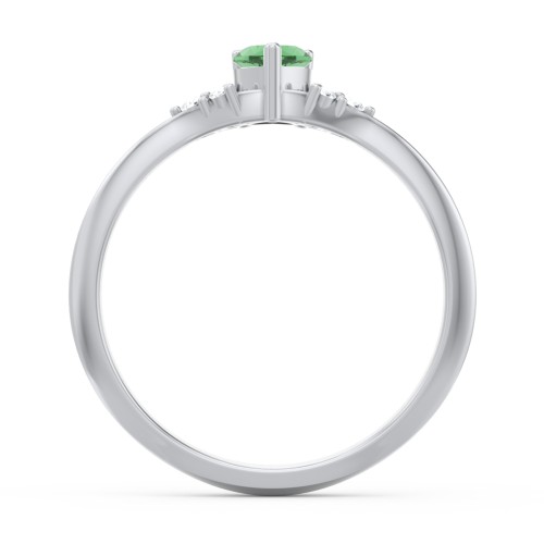 Narrow Heart Ring with Shoulder Accents – Sterling Silver with Emerald and White Premium Zirconia