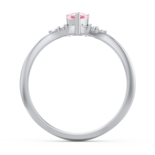 Narrow Heart Ring with Shoulder Accents – Sterling Silver with Pink Tourmaline and White Premium Zirconia
