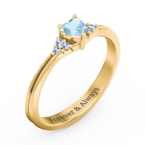 Narrow Heart Ring with Shoulder Accents – 10K Yellow Gold with Blue Topaz and Fancy Blue Premium Zirconia