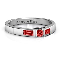 Solitaire Bridge Ring with Baguette Accents in 925 Sterling Silver with Garnet