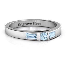Solitaire Bridge Ring with Baguette Accents in 925 Sterling Silver with Aquamarine