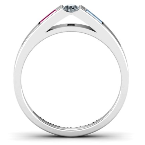 Solitaire Bridge Ring with Baguette Accents – 10K White Gold with Cubic Zirconia, Pink Tourmaline, and Aquamarine