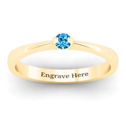 Semi Bezel Set Solitaire Ring in 14K Solid Yellow Gold with Blue Topaz