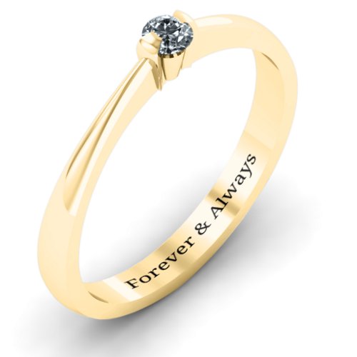 Semi Bezel Set Solitaire Ring – 10K Yellow Gold with Cubic Zirconia