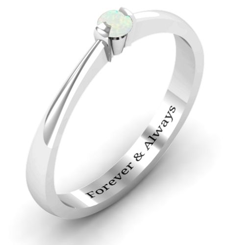 Semi Bezel Set Solitaire Ring – Sterling Silver with Opal