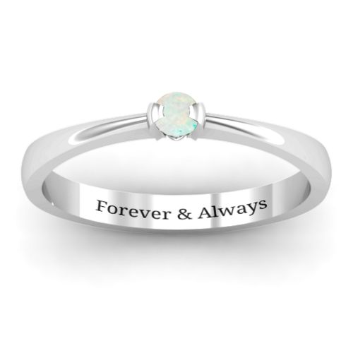 Semi Bezel Set Solitaire Ring – Sterling Silver with Opal