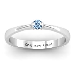 Semi Bezel Set Solitaire Ring in 925 Sterling Silver with Aquamarine