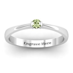 Semi Bezel Set Solitaire Ring in 925 Sterling Silver with Peridot