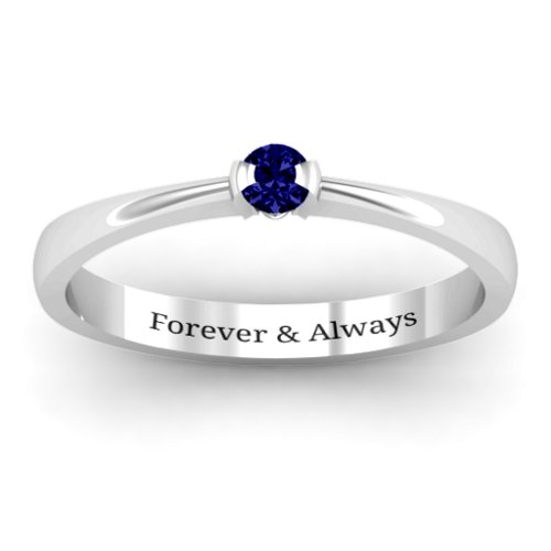 Semi Bezel Set Solitaire Ring – Sterling Silver with Blue Sapphire