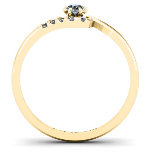 Solitaire Wave Ring with Stone Accents – 10K Yellow Gold with Cubic Zirconia
